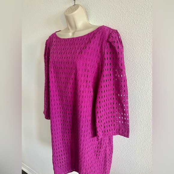 Ann Taylor XXL 2XL NWT Magenta Pink Eyelet Boatneck Shift Dress 3/4 Sleeve - Picture 8 of 11